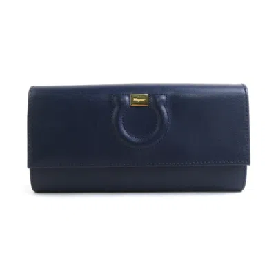 Pre-owned Ferragamo Salvatore  Navy Leather Long Wallet (bi-fold) () In Blue