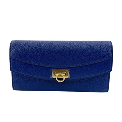 Pre-owned Ferragamo Salvatore  Navy Leather Long Wallet (tri-fold) ()