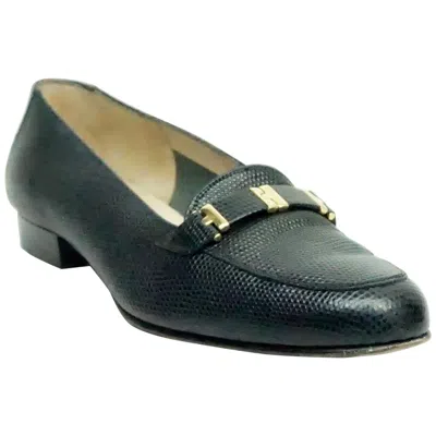 Pre-owned Ferragamo Salvatore  Navy Lizard Loafer - 6.5 In Blue
