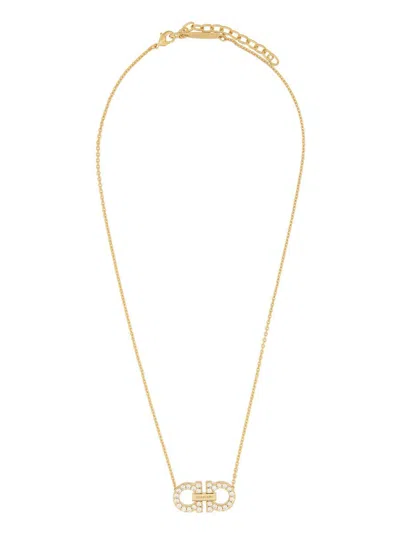 FERRAGAMO SALVATORE FERRAGAMO NECKLACE WITH "GANCINI" PENDANT AND CRYSTALS