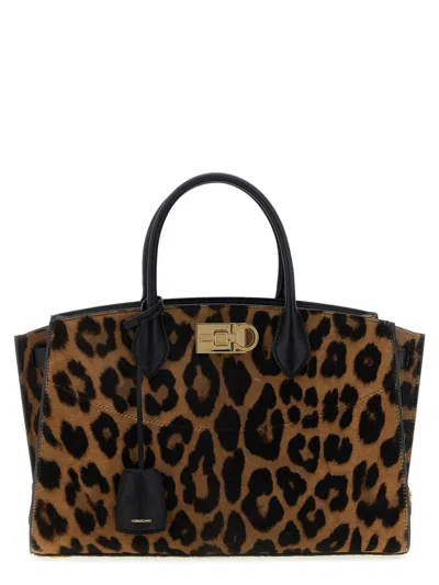 Ferragamo Leopard Print Studio Large Tote In Animal Print