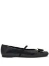 Ferragamo Ruffle Pointed Toe Ballerina Shoes In Black