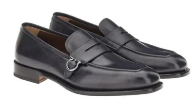 Pre-owned Ferragamo Salvatore  Nunzio Black Leather Men Loafers Shoes 8 Eee