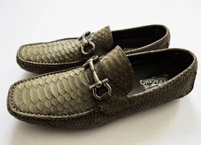 Pre-owned Ferragamo Salvatore  Olive Python Snakeskin Leather Shoes 9 Us 43 Euro 8 Uk In Green