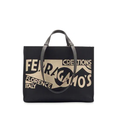 Ferragamo Medium Venna Logo-embroidered Tote Bag In Black