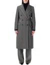 Ferragamo Oversized Double-breasted Chevron Wool Coat In Gray