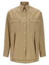 Ferragamo Panel-designed Cotton Poplin Shirt With Tone-on-tone Logo In Brown