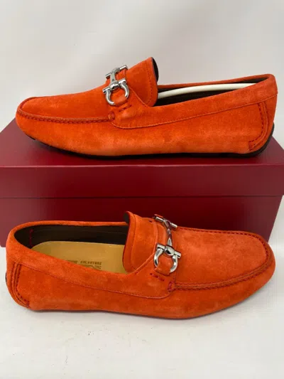 Pre-owned Ferragamo Salvatore  Parigi Eco Suede Driving Moccasins $750 7.5e Candy Apple Red