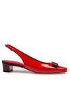 Ferragamo Block Heel Leather Slingback Sandals In Red