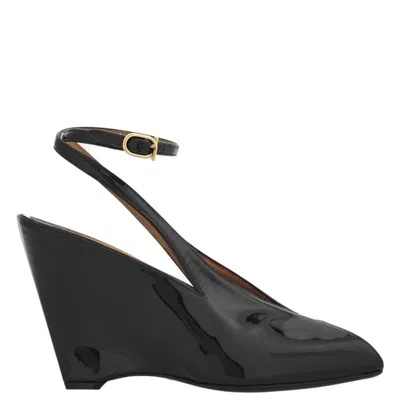 Ferragamo Salvatore  Peep Toe Wedge Sandals In Black