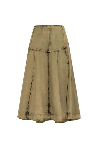 Ferragamo Salvatore  Peplum Waist Denim Midi Skirt In Green