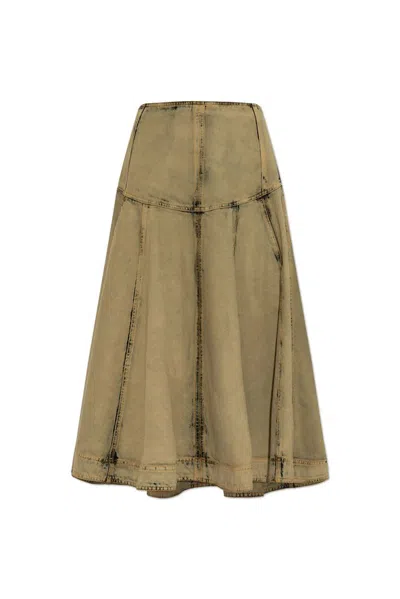 Ferragamo Salvatore  Peplum Waist Denim Midi Skirt In Khaki