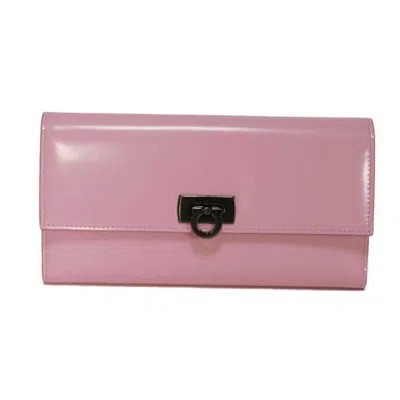 Pre-owned Ferragamo Salvatore  Pink Leather Long Wallet (tri-fold) ()