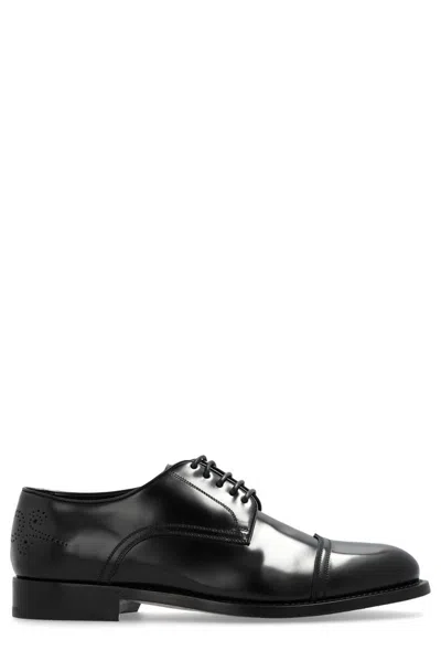 Ferragamo Perforated Leather Derby Shoes In Black