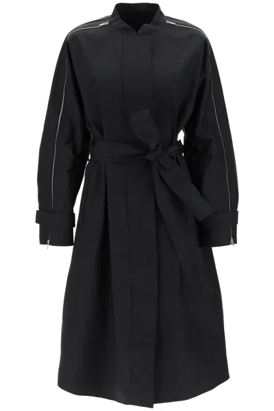 Ferragamo Poplin Trench Coat With Contrasting Inserts In Black