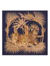 Ferragamo Botanical Leopard Square Scarf In Blue