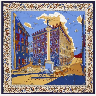 Ferragamo Printed Silk Scarf In Blue