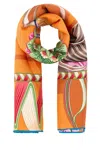 Ferragamo Silk Foulard With Floral Butterfly Print In Orange
