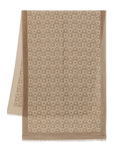 Ferragamo Scarf With Monogram In Brown
