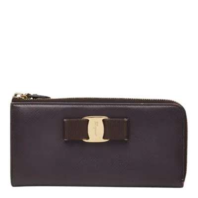 Pre-owned Ferragamo Salvatore  Purple Leather Long Wallet (bi-fold) ()