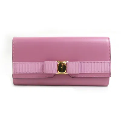 Pre-owned Ferragamo Salvatore  Purple Leather Long Wallet (tri-fold) ()