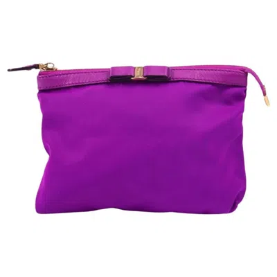 Pre-owned Ferragamo Salvatore  Purple Satin Vara Bow Cosmetic Pouch
