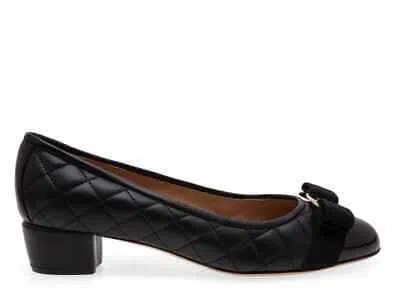 Pre-owned Ferragamo Salvatore  Quilted Vara Bow Pumps In Black