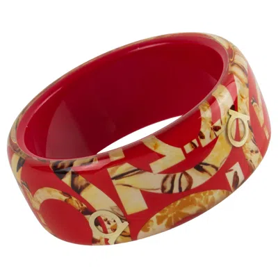 Pre-owned Ferragamo Salvatore  Red Acrylic Lucite Bracelet Bangle With Faux-wood Texture