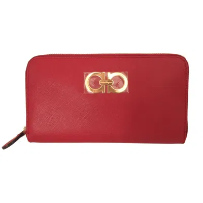 Pre-owned Ferragamo Salvatore  Red Color Leather Long Wallet (bi-fold) ()