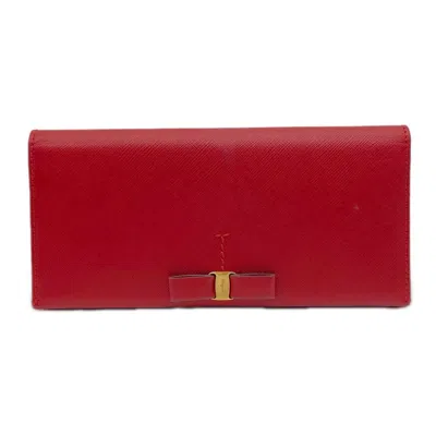 Pre-owned Ferragamo Salvatore  Red Color Leather Long Wallet (bi-fold) ()