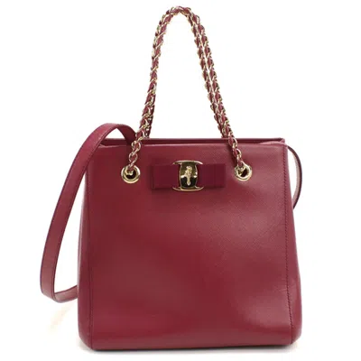 Pre-owned Ferragamo Salvatore  Red Color Wine Leather Tote Bag () In Red Color, Wine