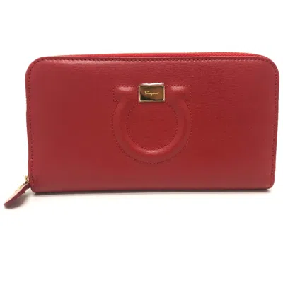 Pre-owned Ferragamo Salvatore  Red Leather Long Wallet (bi-fold) ()