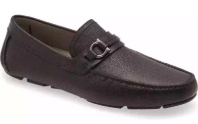 Pre-owned Ferragamo Salvatore  Remar Black Leather Mens Drivers Loafers Shoes 8 E
