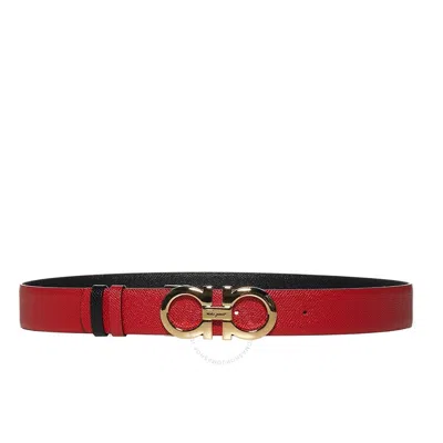 Ferragamo Salvatore  Reversible And Adjustable Gancini Belt In Lipstick Nero