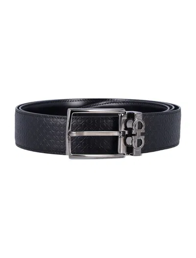 Ferragamo Salvatore  Reversible And Adjustable Gancini Belt In Black