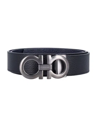 Ferragamo Salvatore  Reversible And Adjustable Gancini Belt In Black Midnight