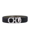 Ferragamo Octagonal Gancini Textured Design Belt In Black