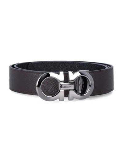Ferragamo Reversible And Adjustable Gancini Belt In Metallic