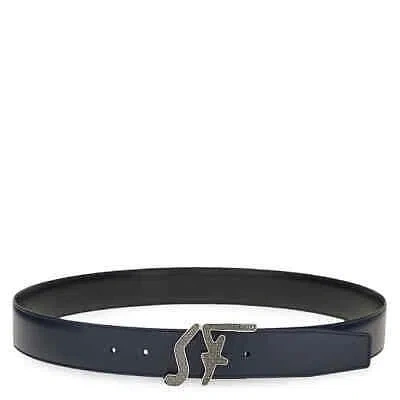 Pre-owned Ferragamo Salvatore  Reversible And Adjustable Sf Logo Belt In Blue