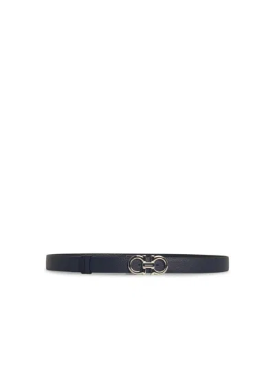 FERRAGAMO SALVATORE FERRAGAMO REVERSIBLE EMBOSSED BLUE LEATHER BELT
