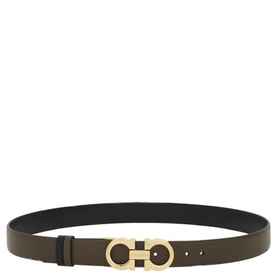 Ferragamo Salvatore  Reversible Gancini Belt With Double Buckle In Gray