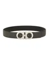 Ferragamo Embossed Pattern Metal Buckle Belt In Black