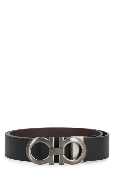 Ferragamo Men's Reversible Leather Belt In Black