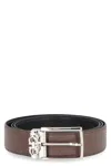 Ferragamo Leather Belt Reversible Design Silver Buckle In Brown