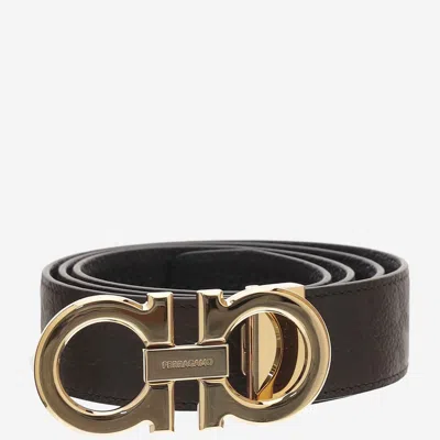 Ferragamo Salvatore  Reversible Leather Belt With Hooks In Brown