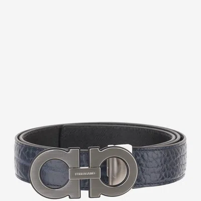Ferragamo Salvatore  Reversible Leather Belt With Hooks In Gray