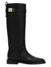 Ferragamo Tall Square-toe Boots Gold Hardware