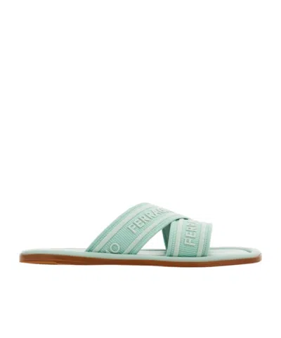 Ferragamo Laurene Logo Cotton Flat Sandals In Lucky Charme