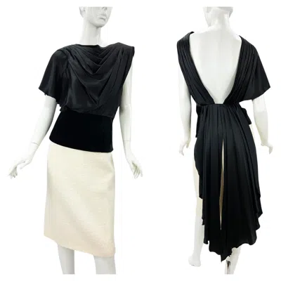 Pre-owned Ferragamo Salvatore  Runway Fw 2007 Black Silk Velvet Tuxedo Tail Top Italian 44