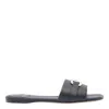 Ferragamo Leather Slides With Flat Sole And Gold-tone Hardware In Black